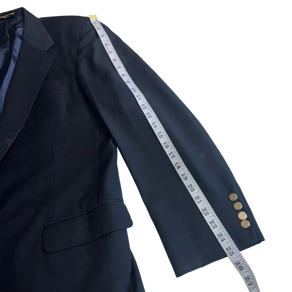 Vintage HICKEY FREEMAN Bespoke  Men’s 44L Blazer Wool Gold Button Sport Coat
